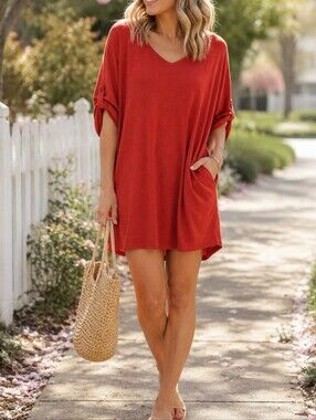 NWT APRICOT Rust Oversized Knit Tunic Top V-Neck Dolman Sleeve Cozy Boho
